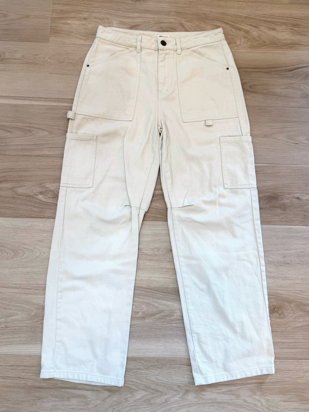 Billabong Cream Cargo Carpenter Pants Size 27 Utility Wide Leg Canvas Denim